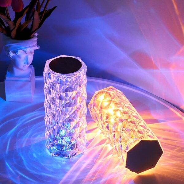 Crystal Diamond Rose Table Lamp, RGB LED Night Light with Touch and Remote Control